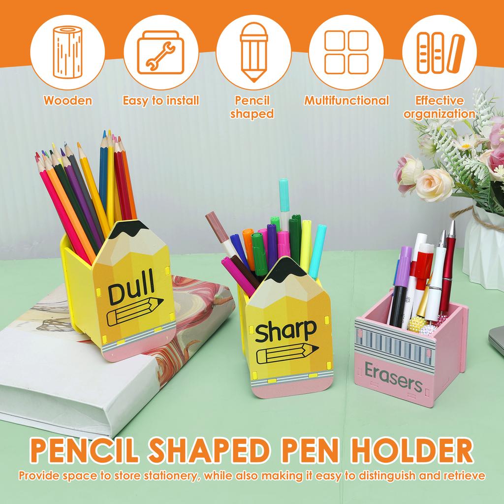 3 Stück Holz Stifthalter Kinder Schreibtisch Bleistift Radiergummi Aufbewahrungsbox für Schüler Büro Multifunktionaler Schreibwaren Organizer