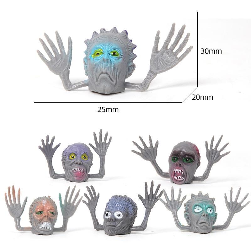 6Pcs Monster Horror Zombie Finger Puppets Cover Mini Ghost Head Zombie Story Time Joke Novelty Toy Halloween Party Decoration