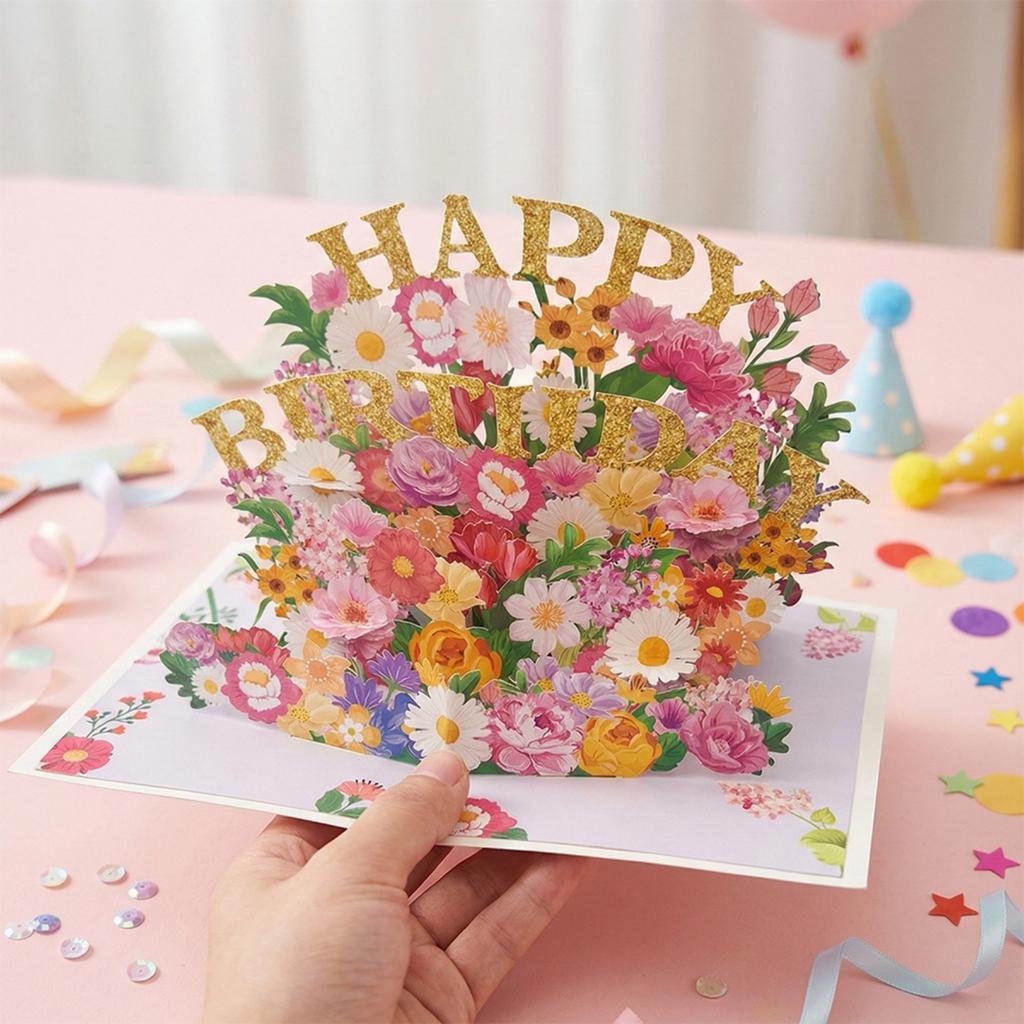 Handmade Invitation Card Mother's Day Greeting Card with Flower Embellishments Mom Birthday Gift Party Supplies