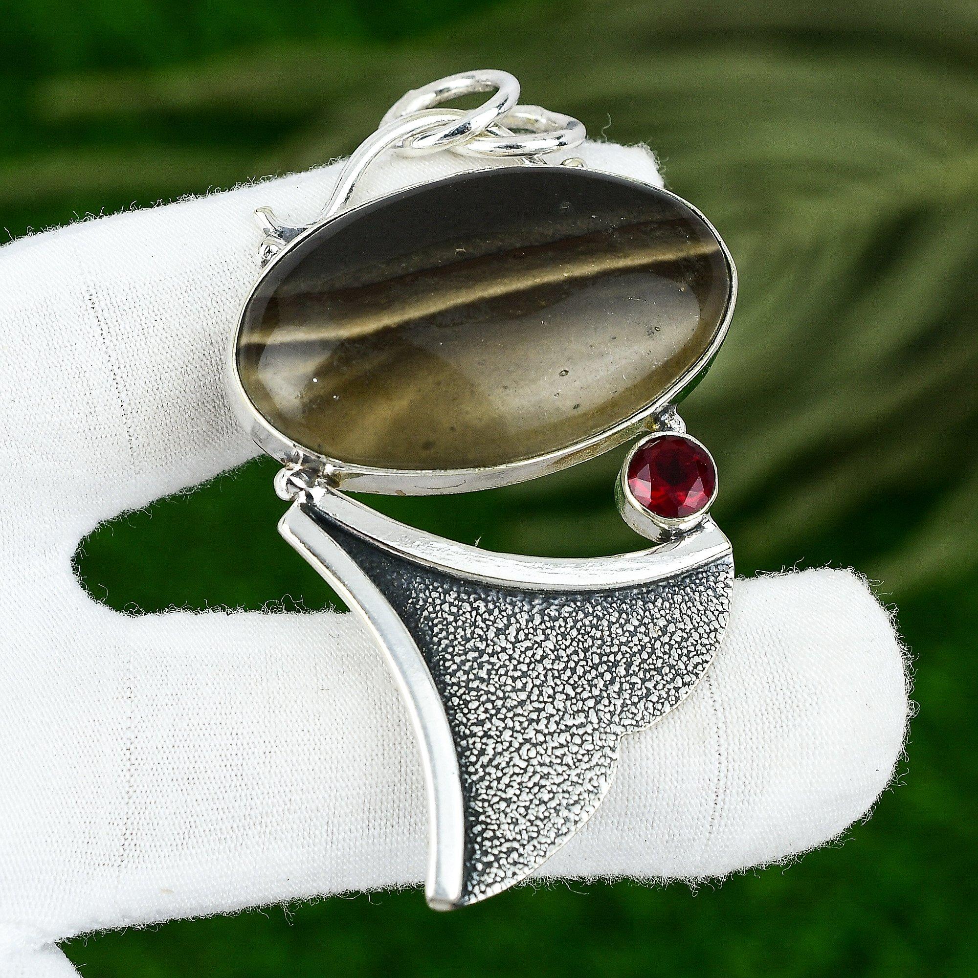 

Natural Polychrome Jasper Mozambique Garnet 925 Sterling Silver Wedding Pendant