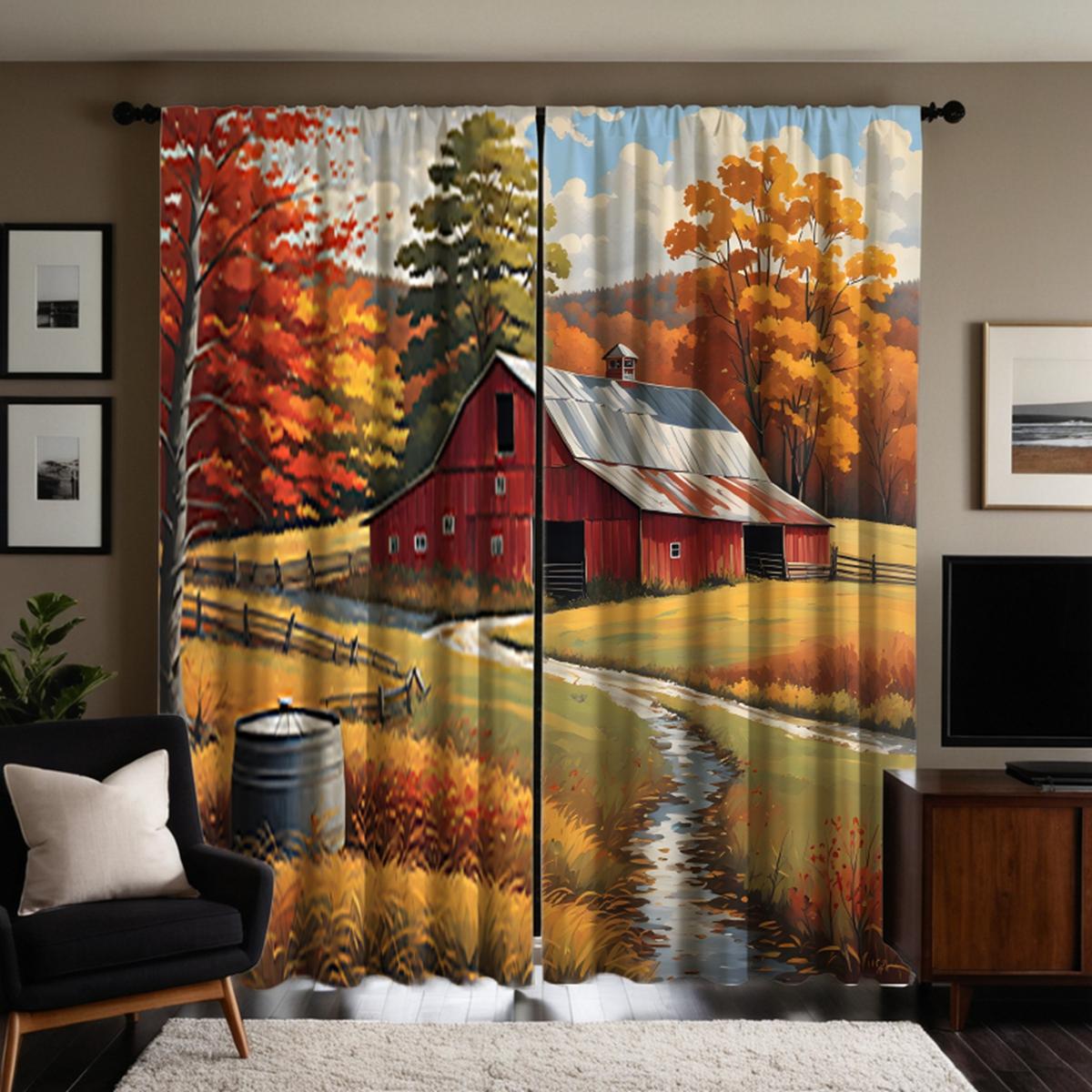 

2 шт. HD шторы в деревенском стиле с изображением коттеджа, желтые шторы с цифровой печатью, стиль домашнего декора, украшение гостиной W52H63inchW132H160cm