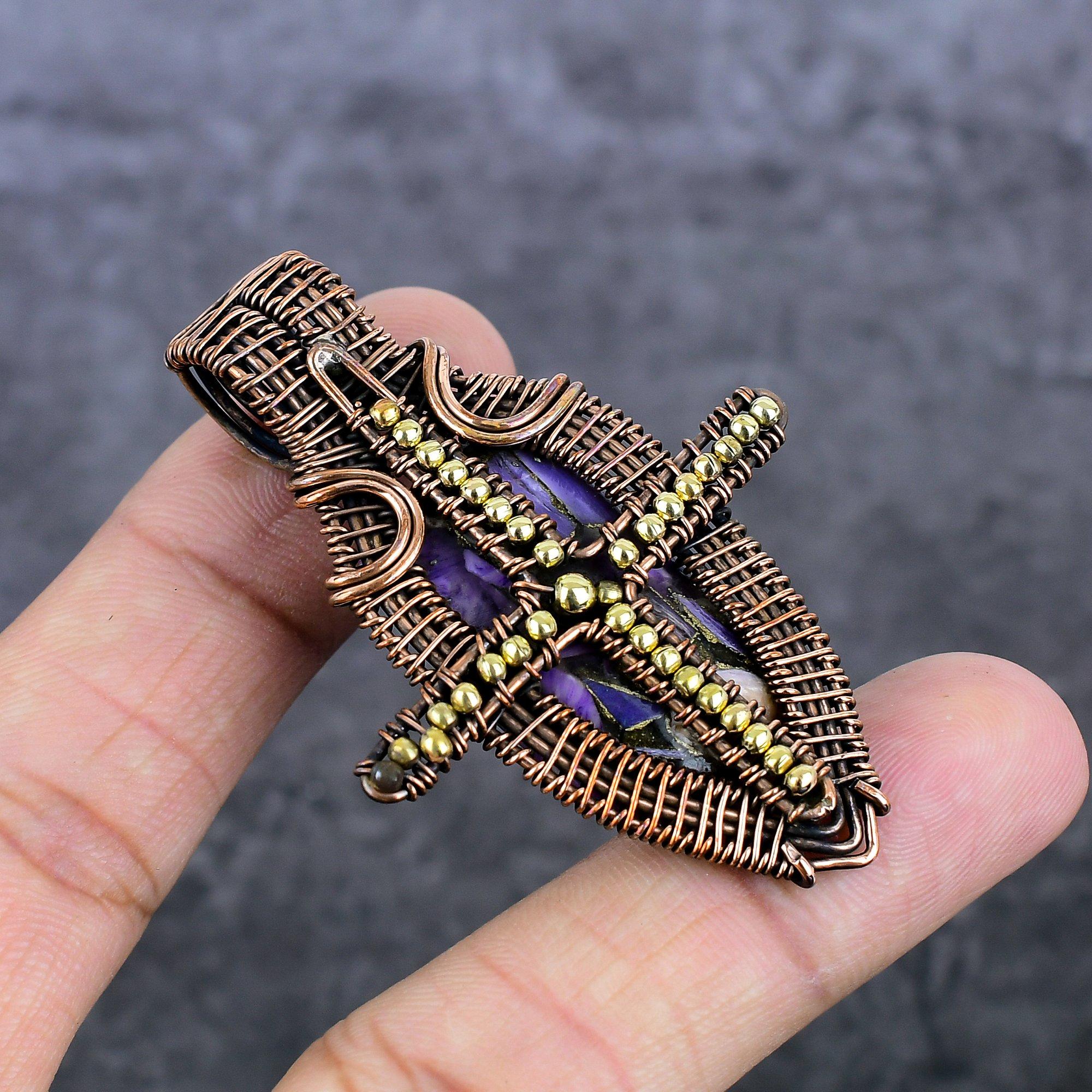 

Russian Charoite Handmade Copper Wire Wrap Jewelry Pendant 2.44 r5n10