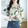 Round Necked Women's Long Sleeved Autumn Printed Shirt with Mulberry Print Top