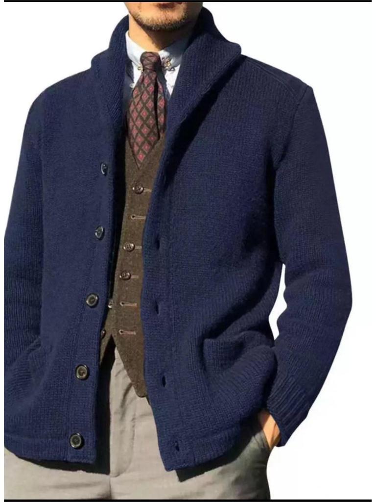 2024 Men's Autumn Color-Blocked Knitted Sweater with Lapel and Long Sleeves