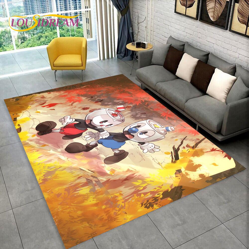 Juego, Cuphead y Mugman, alfombra para área de jugador, alfombra para sala de estar, dormitorio, decoración de felpudo para sofá, alfombra antideslizante para juegos de niños