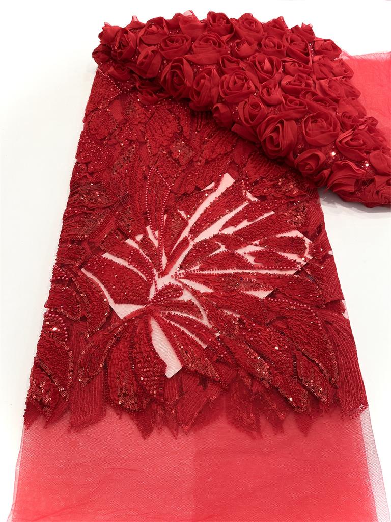 African 3D Flowers Sequin 2025 Latest Hot On Sale African French Party Lace Fabric Tulle Nigerian Beads Fabric For Wedding Dress