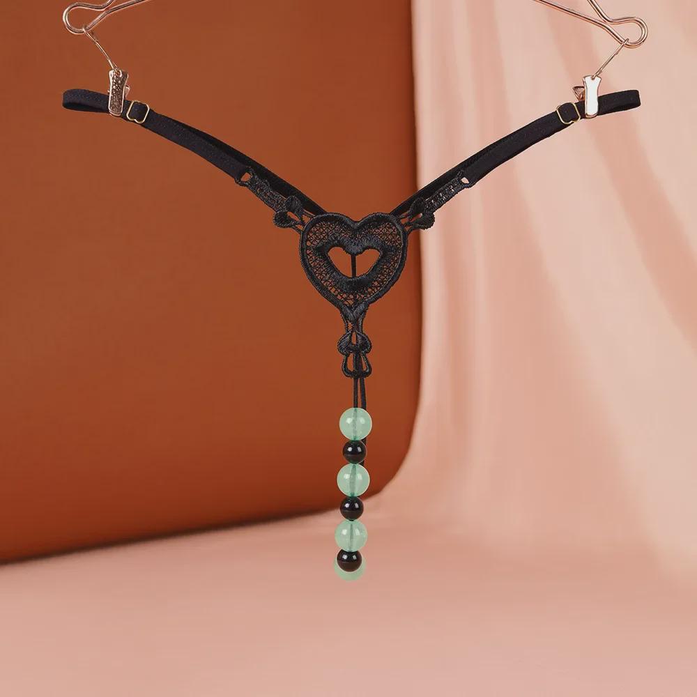 "Luminous Pearl Massage Open-Crotch Thong for Women: Sexy Nightclub Underwear"