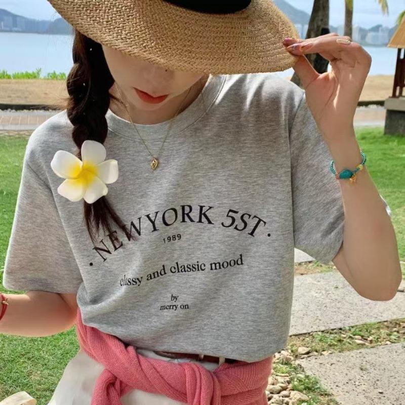 

Женская футболка с круглым вырезом и короткими рукавами, свободная футболка с принтом и короткими рукавами, топ для похудения 2XL серый