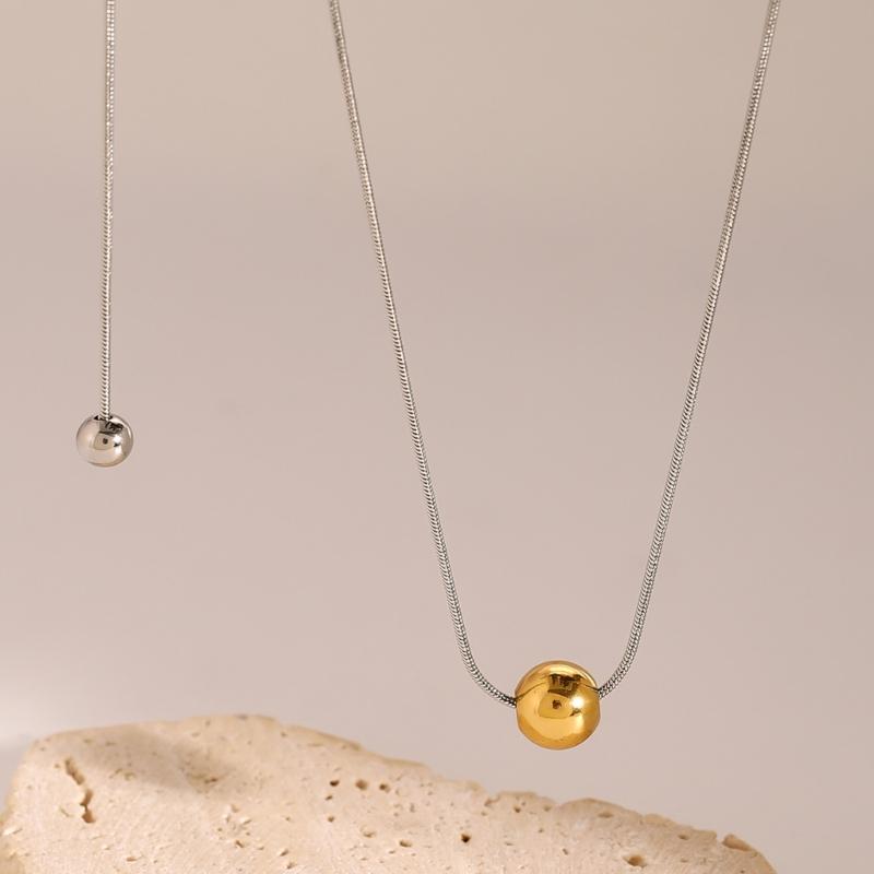 Delicate Stainless Steel Adjustable Necklace and Bracelet Set for Unisex with Round Sphere Pendant Luxurious Jewelry