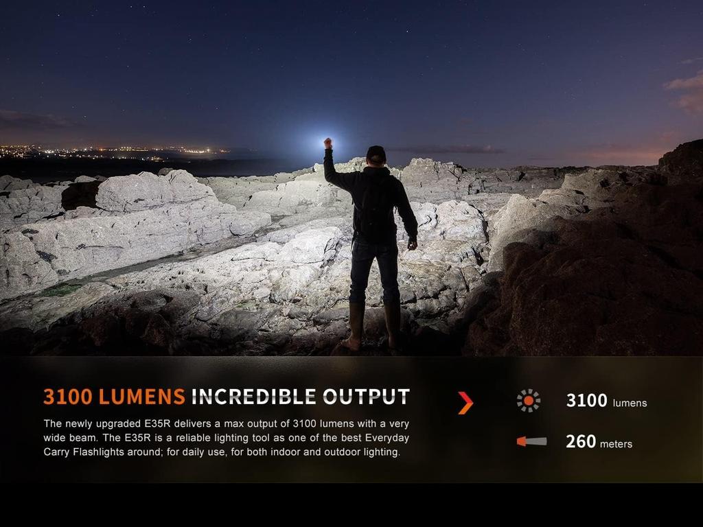 Fenix E35R Max 3100 Aluminium IP68 Katastrophen-Outdoor-Taschenlampe, Lumen, USB-C wiederaufladbar, Bauwesen, Wasserdicht, Taktisch, EDC, Notfallvorsorge,