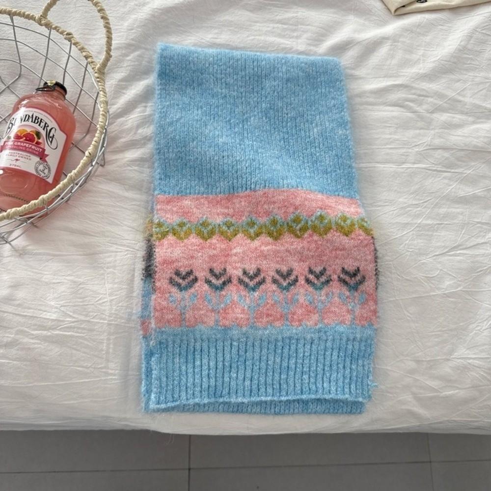 Warm Jacquard Knit Scarf Neck Protection Winter Scarf Retro Woolen Scarf Autumn Winter