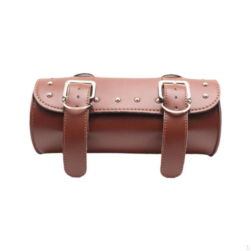 Motorcycle Tool Bag, Vintage Leather Saddlebag, Universal Handlebar Storage Black Studded 31x13x13cm