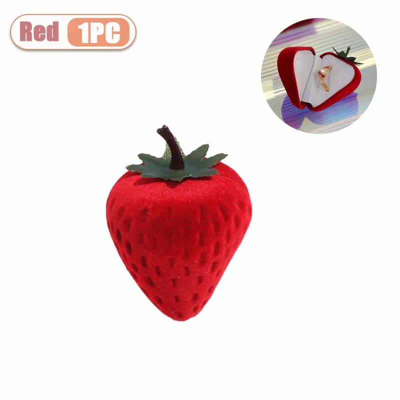 Mini Strawberry Ring Box Heart Shaped Lid Engagement Ring Display Case for Wedding Valentines Day Proposal Gift