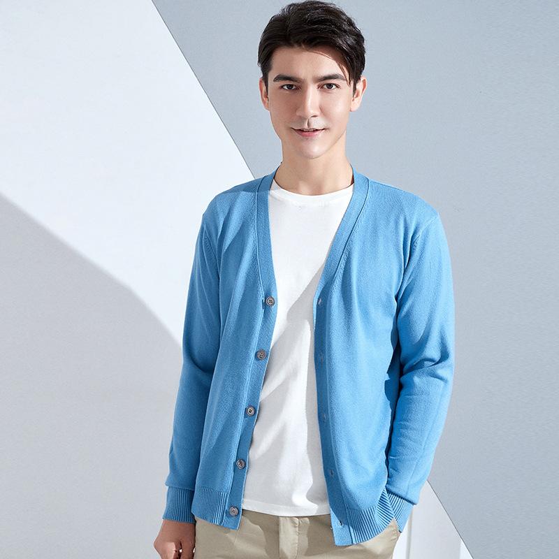 Knitting Cardigan Men's Short Section Solid Color Sweater Jacket Business V-neck Bottoming Shirt Spring and Autumn Years Autumn and Winter Tide