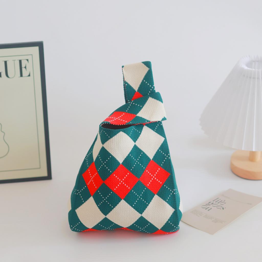 Women's Knot Wrist Bag Handmade Knitted Bag Portable Mini Striped Tote Bucket Phone Bags Large Capacity Autumn Winter Handbags