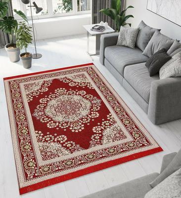 Home Decor Cotton Carpets for Living Room 5x7 Feet Multi-Use Flower Design Carpet Mats (Red Colour)