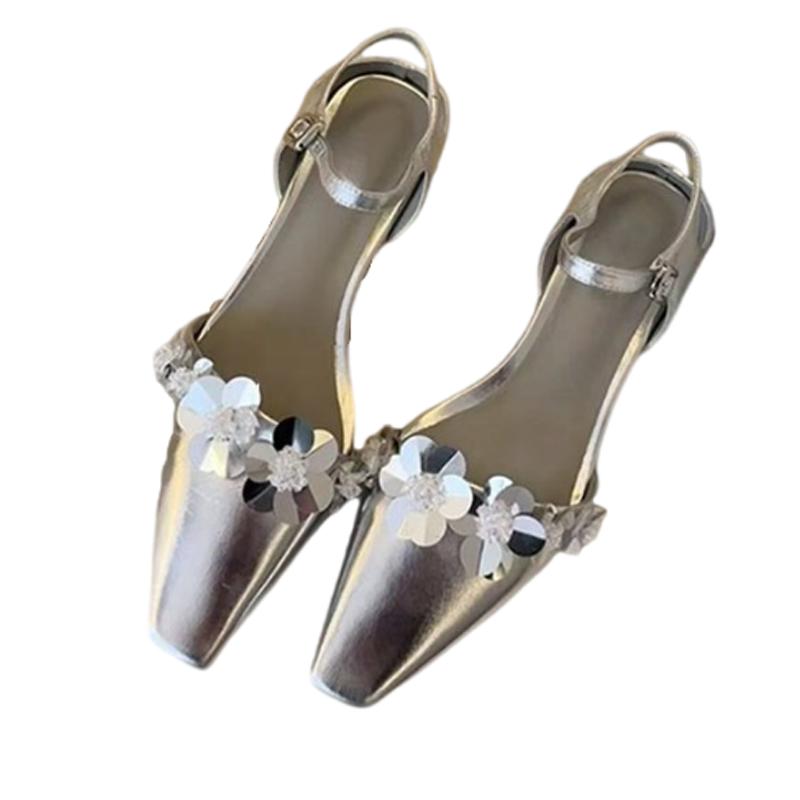 Fashion Women Sandals Elegant Fashion Heeled Shoes Square Toe Shoes Woman Bling Shoes 2025 Summer Casual Cozy Slippers New Mujer Zapatos