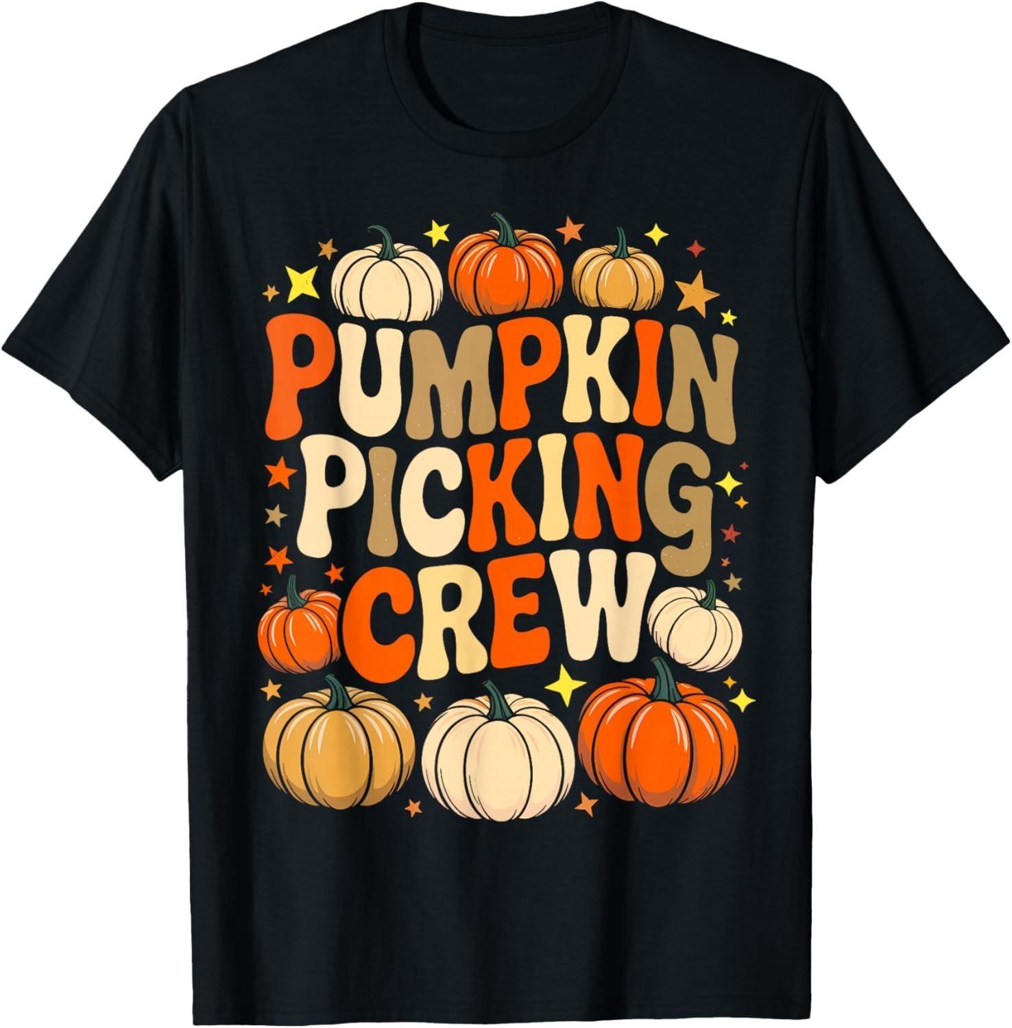 Groovy Pumpkin Picking Crew Matching Family Tee Autumn T-Shirt Mens Womens Tees Top unisex T-Shirt Mens Womens Tees Top 4XL