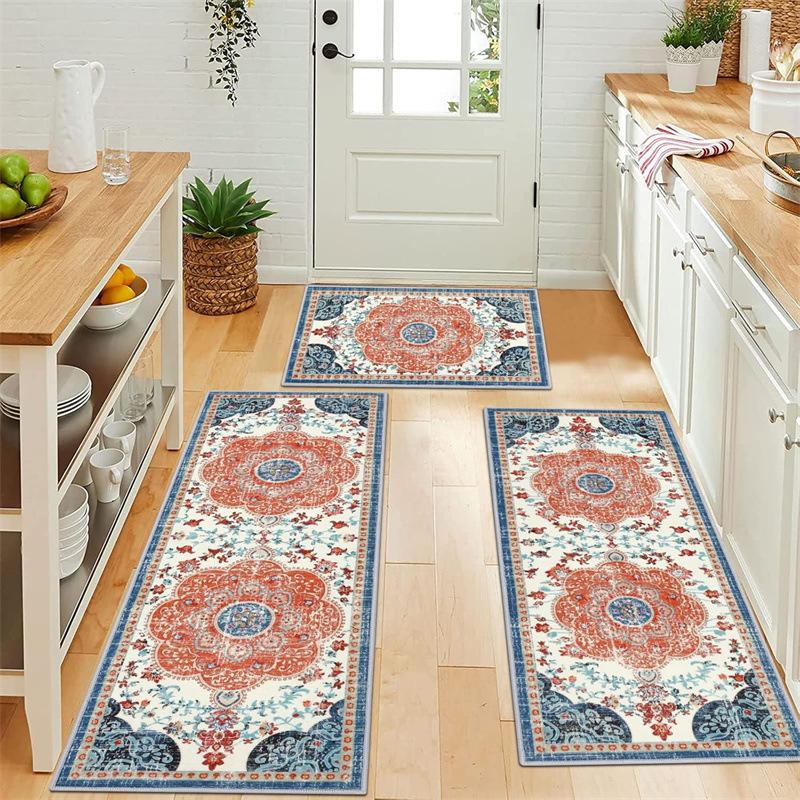 3 Pcs Set Floor Mat Bohemian Style Rugs Kitchen Carpet Non-slip Comfortable Washable Kitchen Decoration Office Bedroom Corridor