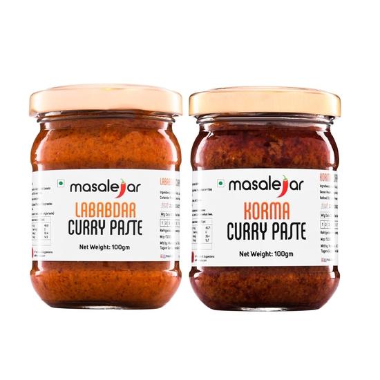 

masalejar The Curry Combo | Lababdar Curry Paste + Korma Curry Paste | Ready to Cook Spice Mix | Chicken Korma Masala (Pack of 2X100 gm)