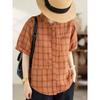 DIMANAF 2026 Plus Size Summer Women Blouse Shirts Tunic Oversize Loose Casual Cotton Lady Tops Vintage Plaid