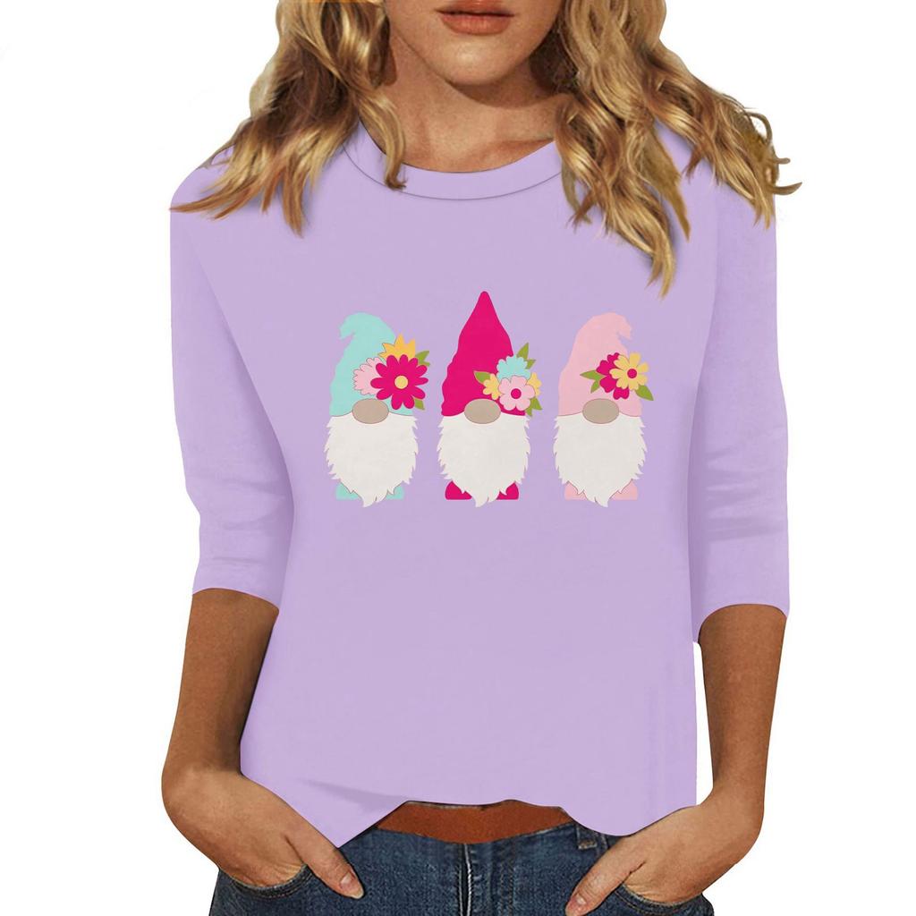 Top girocollo con stampa paillettes e maniche a tre quarti, casual, da donna