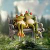 20x20cm Home Frog Decor 2D Flat Acrylic Frog Couple Bench Sculpture Statues Figurines Ornaments For Porch Backyard Bookshelf