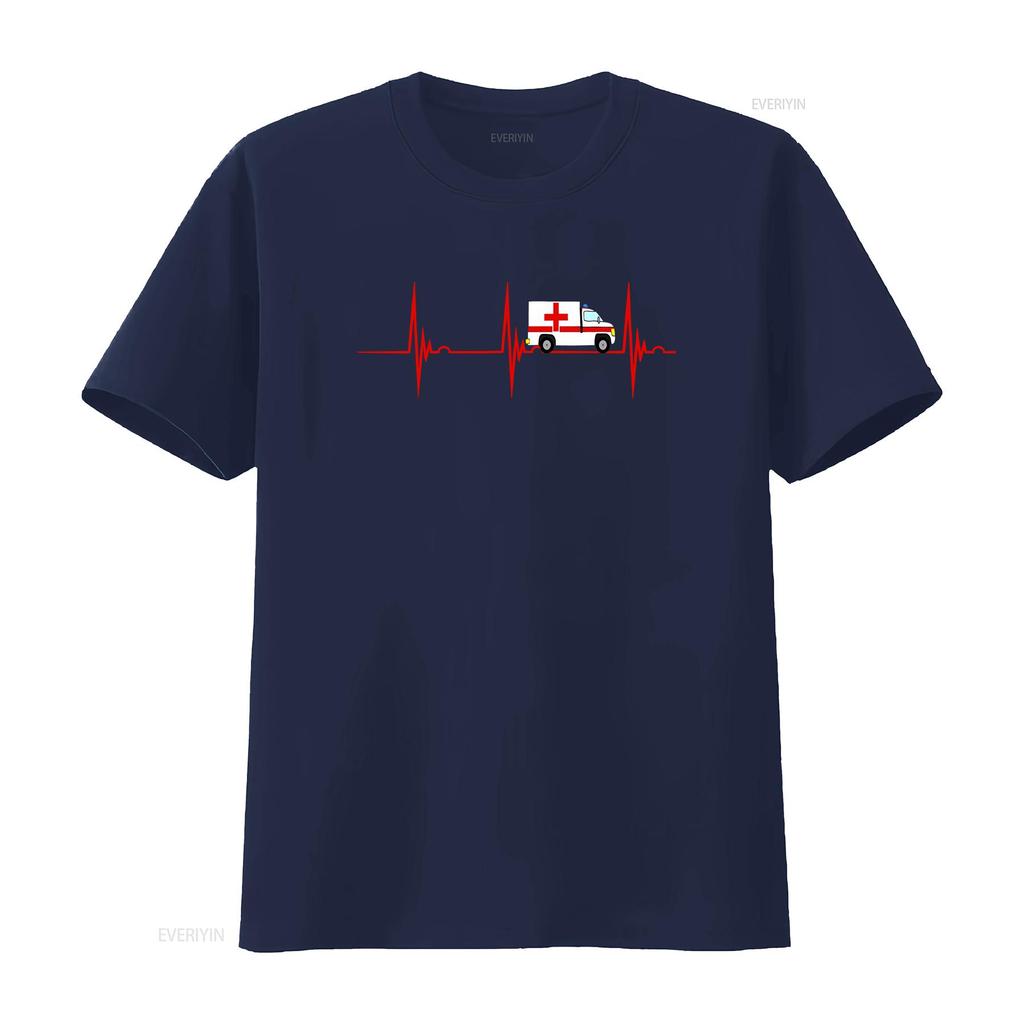 Ambulance Emergency Services Heartbeat EKG Pulse Medical T Shirt vintage Washed Stretched Soft streetwear Versatile Breathable