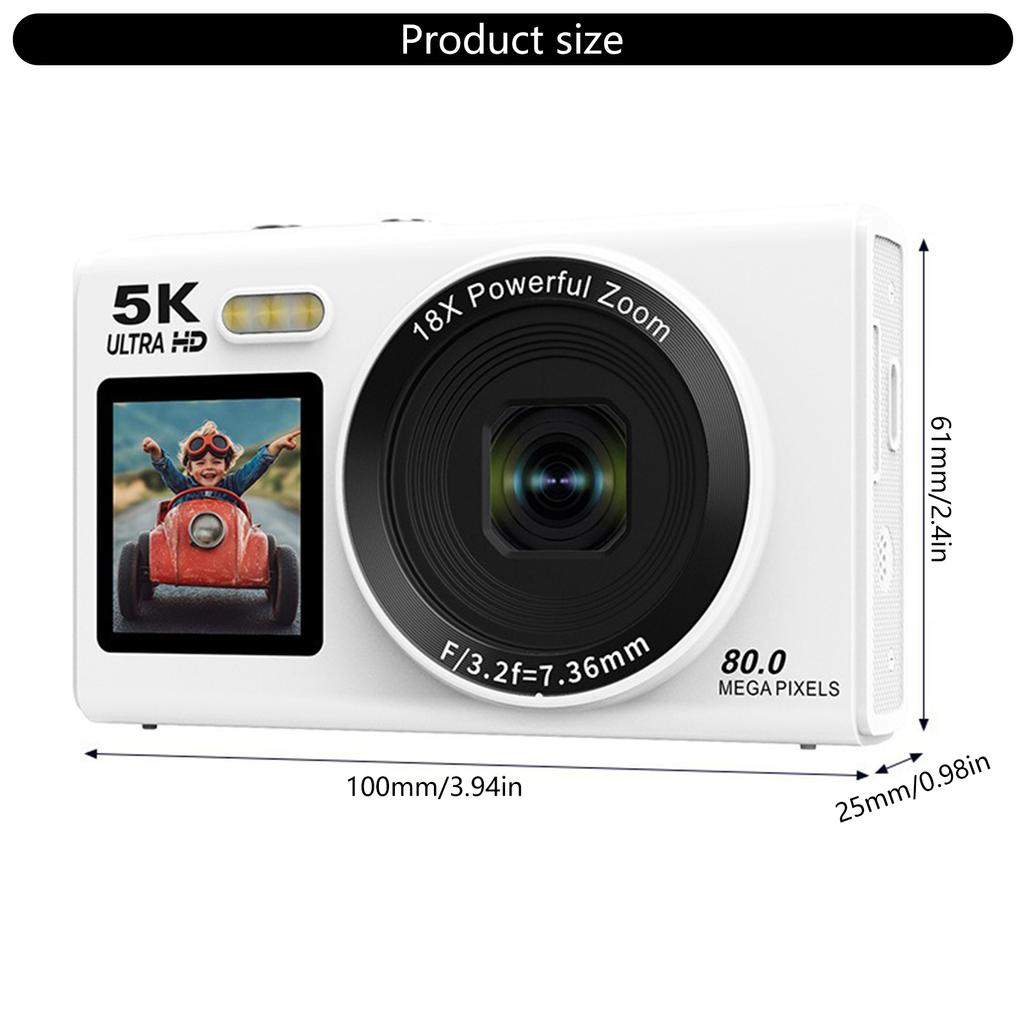 80MP Sensors Camera with 5K Double Display 18X Zooming WiFi Connectivity Builts in Flashlight Travel Camera for Content Creators