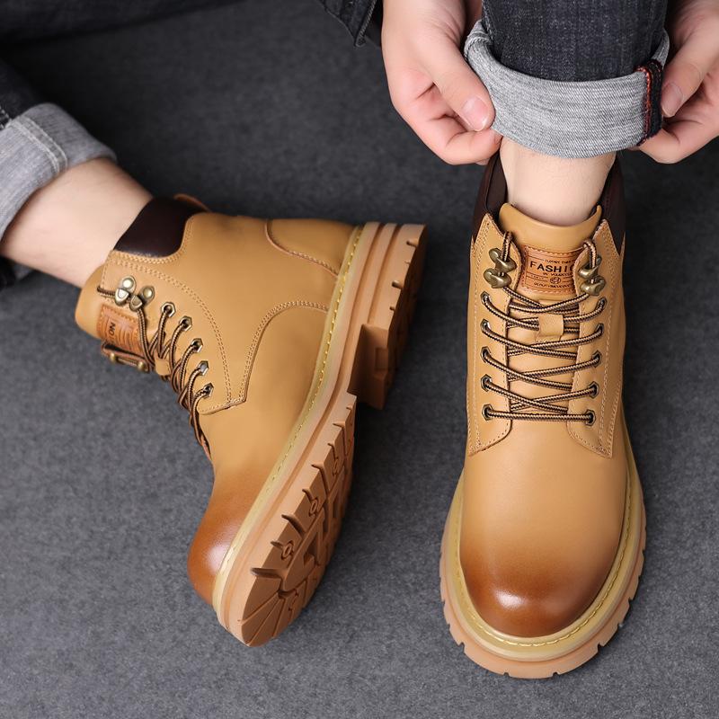 Invierno lana zapatos de algodón para hombre cuero genuino botas Martin terciopelo botas para hombre cálidas botas ruibarbo joven