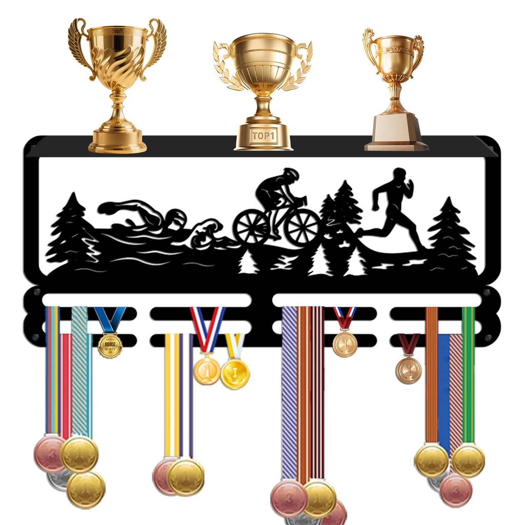 Wrought Display Rack with Hooks – Wall Mounted Award Holder for Medals, Ribbons and Certificates