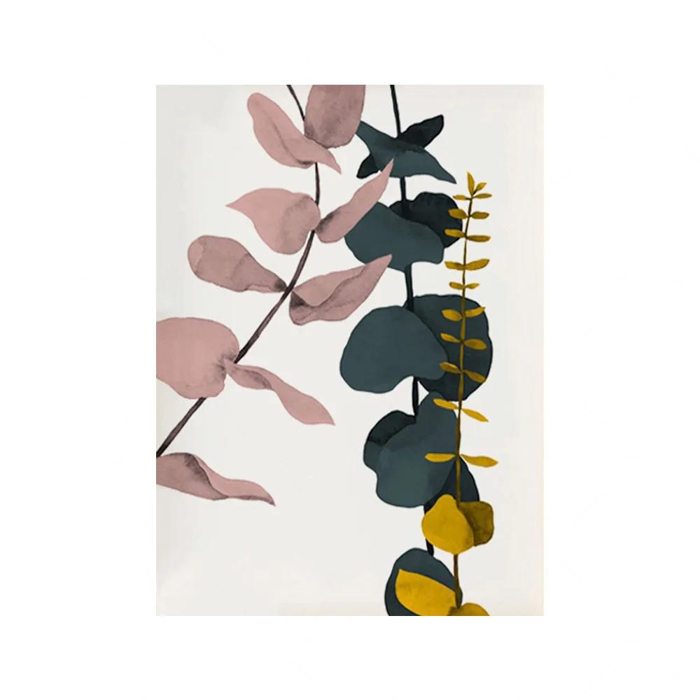 

Абстрактные эвкалиптовые горчичные желтые, розовые и зеленые листья, скандинавский постер, настенный художественный принт, холст, картина, Декор, фотографии для гостиной 40x60cm No Framed