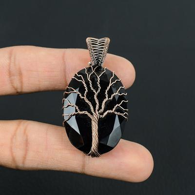 Tree Of Life Black Onyx Gemstone Handmade Jewelry Pure Copper Wire Wrapped Pendant For Thanksgiving