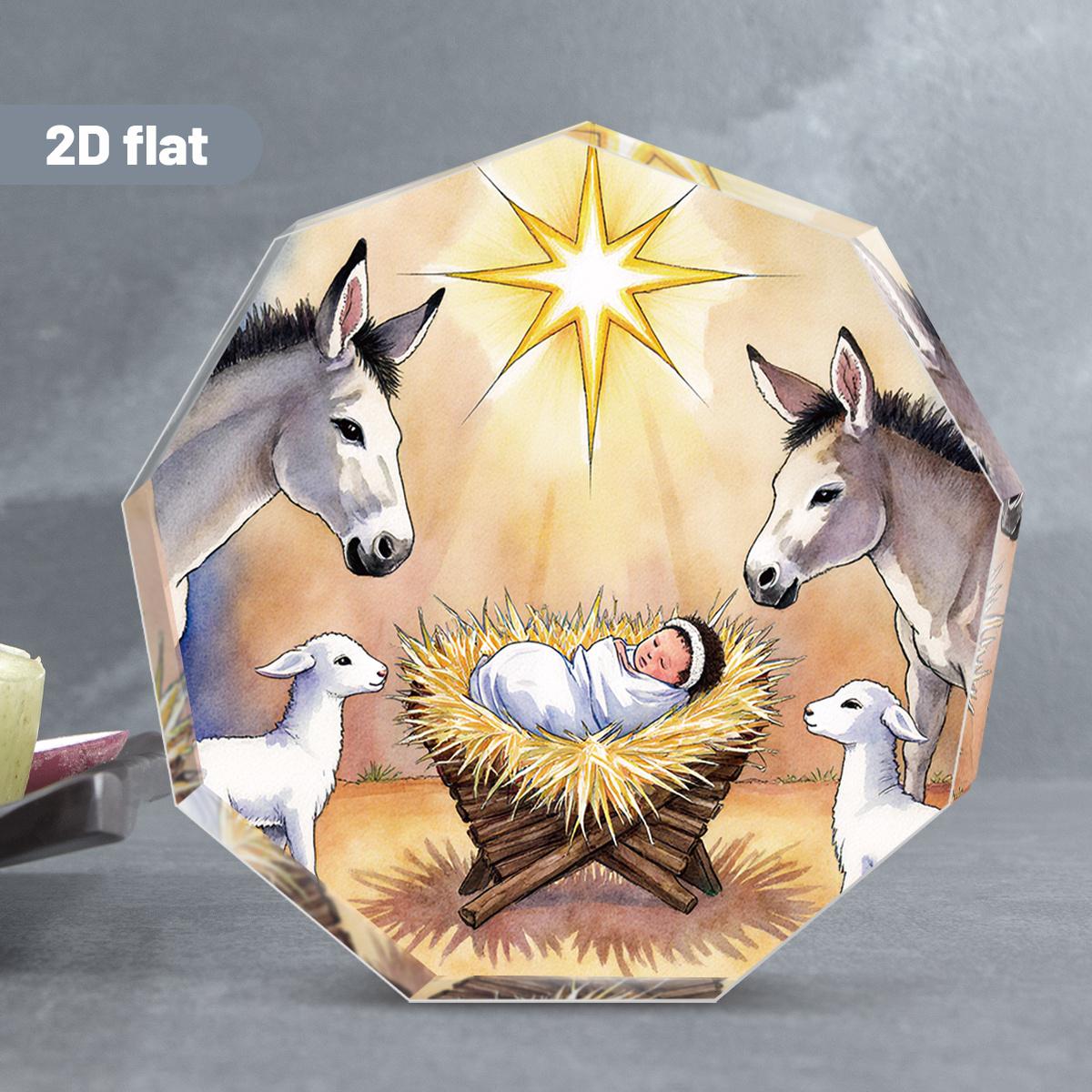 

Nine-Sided Acrylic Nativity Scene Ornament - Vintage Christmas Tabletop Decor with Mary & Angel, Stable Manger Figurine Replica, Pastor S Day Gift 8.6*9cm