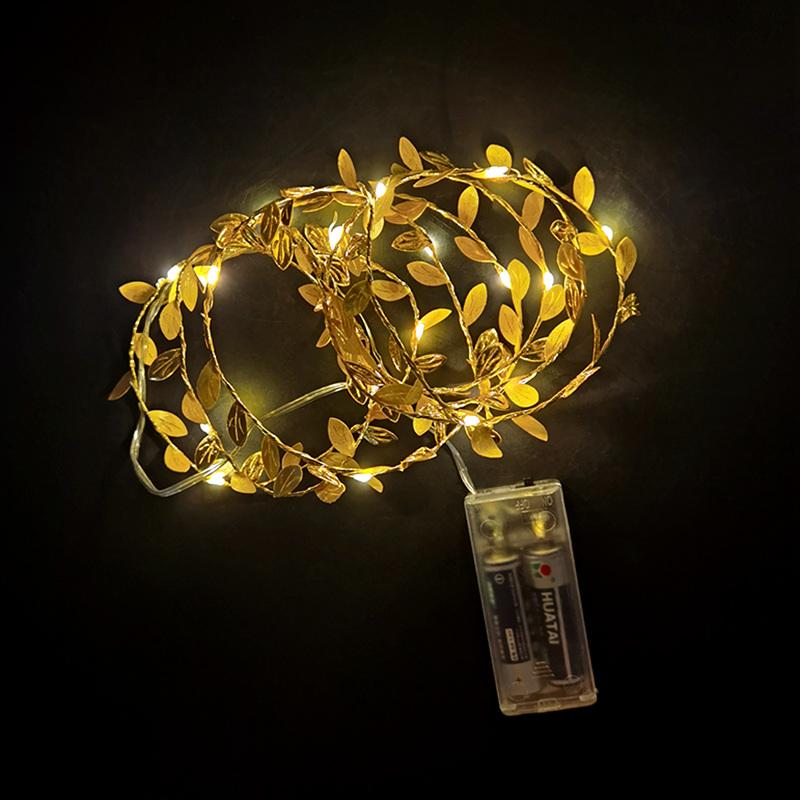 2 m lange, grüne Blättergirlande mit 20 LEDs, künstliche Blätterranke für Weihnachts-, Heim-, Hochzeits-, Geburtstags- und Partydekorationen