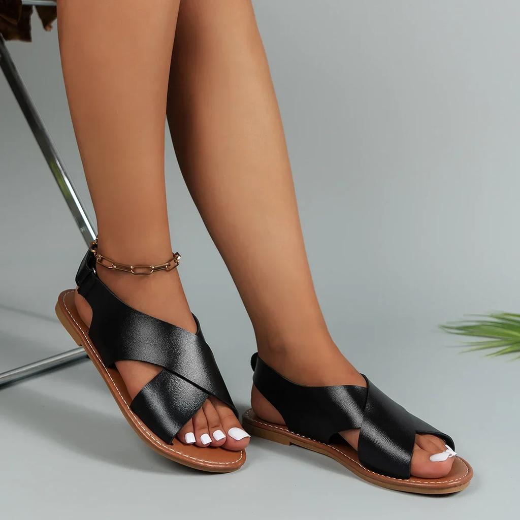 Ladies Shoes on Sale 2024 Fashion Buckle Women's Sandals Summer Solid Outdoor Flat Casual Women Beach Sandalias Zapatos Slides