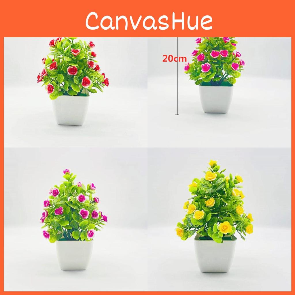 Five Simulate Twenty Roses Flowers Potted Green Plants Decoration Indoor