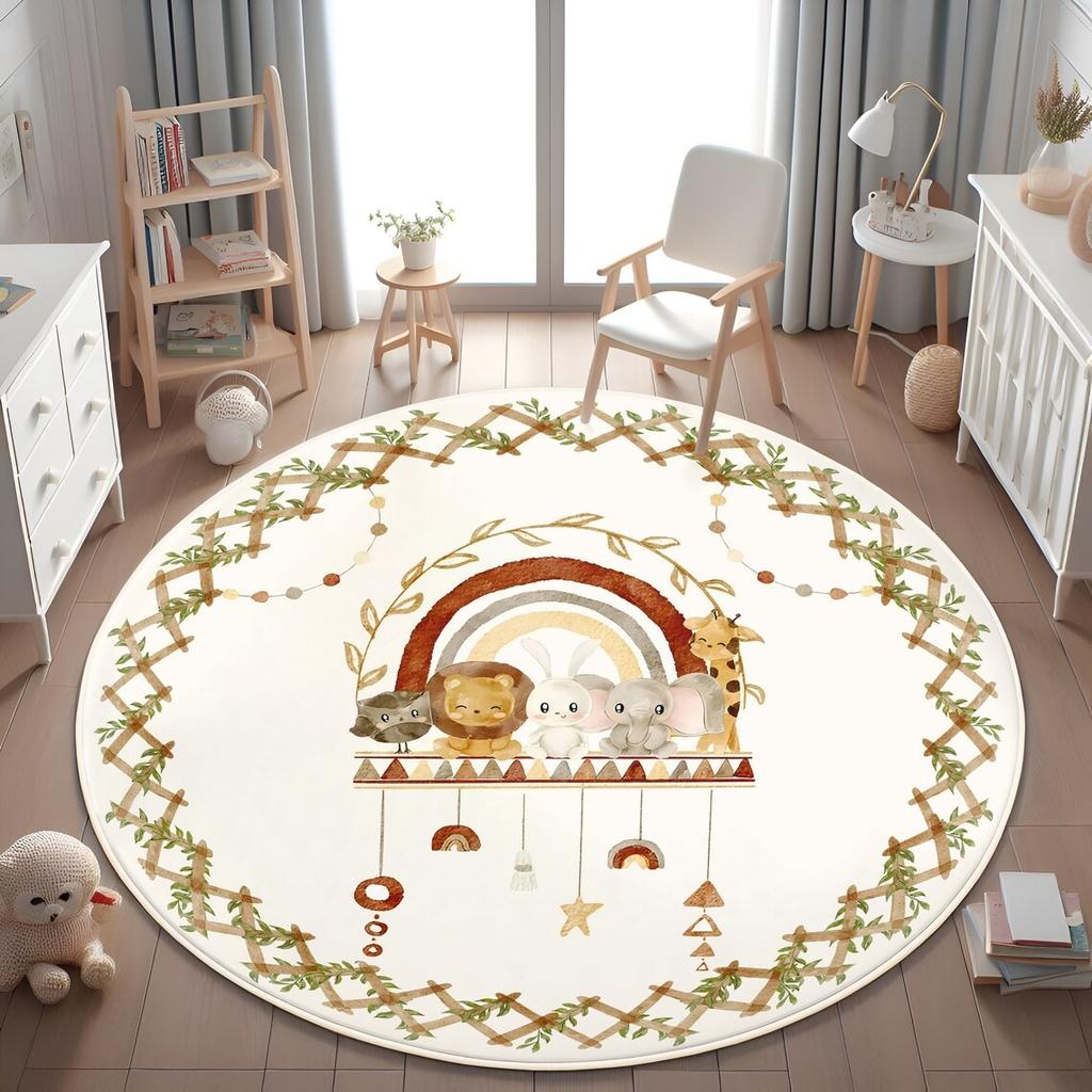 Learning Animal Playmat Giraffe Lion Baby Kids Playroom Mat World Map NonSlip Mat Safari Round Rug Kid's Animals Printed Rug