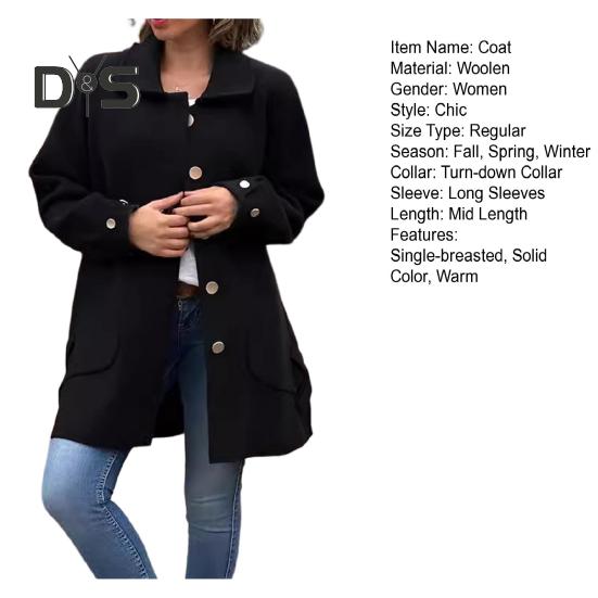 Осень-весна Женское пальто однобортное на пуговицах Свободный однотонный кардиган — фото 10