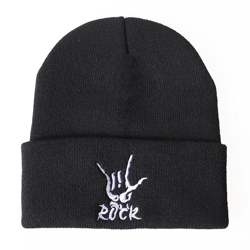 

Western rock ROCK Embroidered warm knitted hat, woolen hat, hip-hop pullover, autumn and winter unisex hat, cold weather hat Adjustable