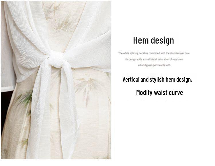 Women's Versatile Chiffon Shawl: Summer Sun Protection Mid-Sleeve Cardigan and Sleeveless Camisole Dress Set.