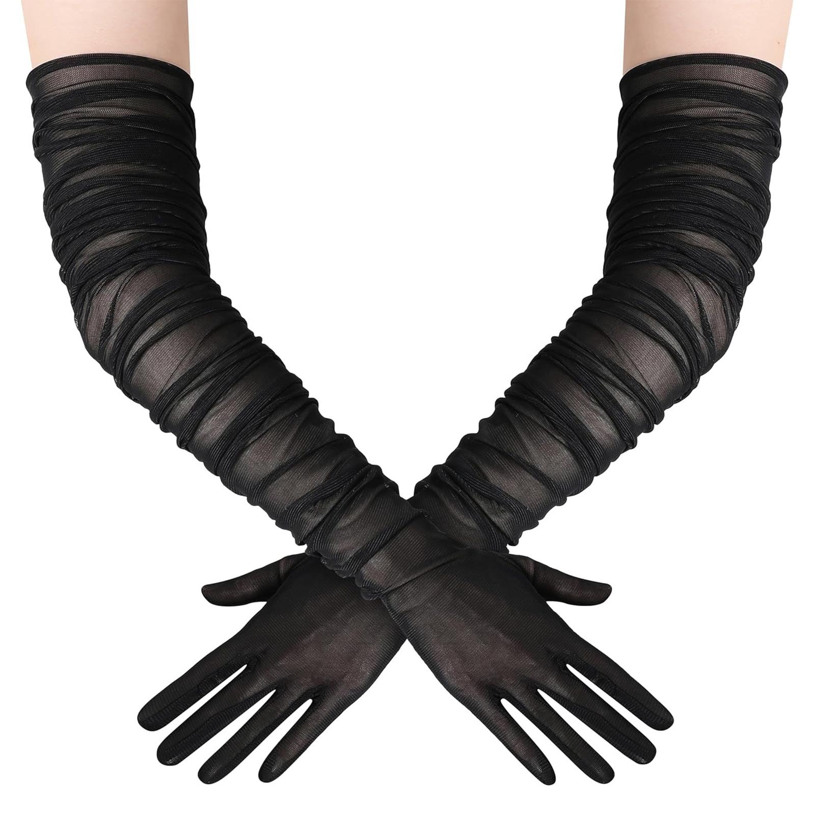 

Очень длинные гофрированные прозрачные перчатки Элегантный винтажный костюмный аксессуар Длинные перчатки для свадеб, вечеринок, Хэллоуина чёрный