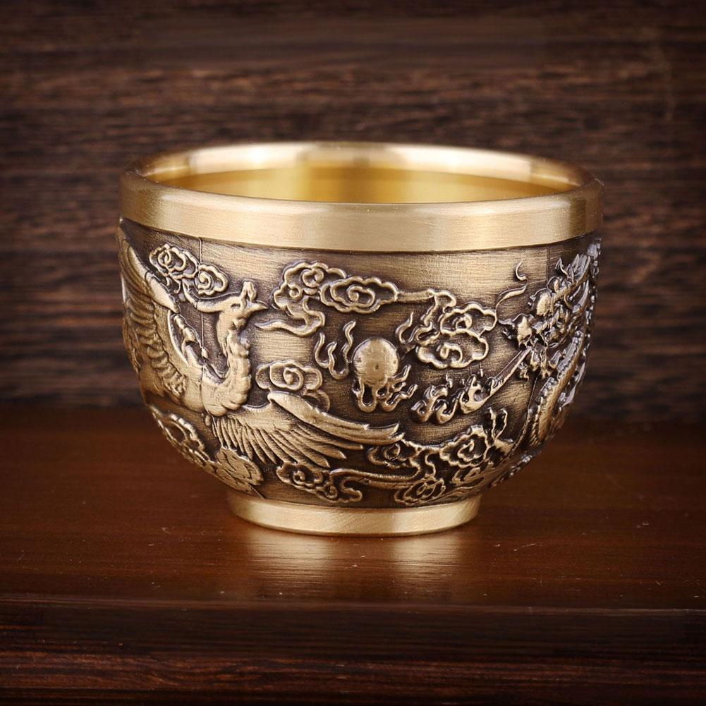Vintage Retro Dragon Phoenix Cup And Baifu Cup Creative Millet Cylinder Office Desktop Decoration Metal Artifact Gifts