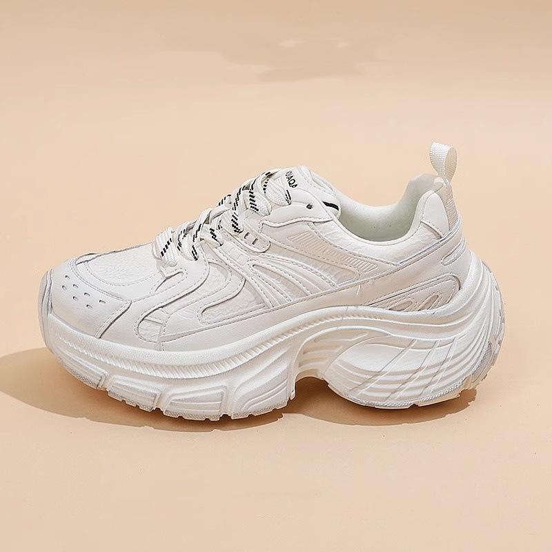 

Туфли Paris dad на платформе женские 2025 весна новые высокие маленькие кожаные старые грязные повседневные спортивные туфли 35 белый