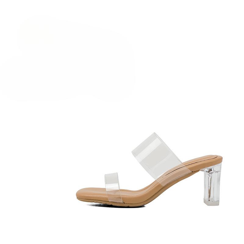 Damenschuhe 2026 Neue Sandalen mit weicher Sohle, transparent, mittlerer Absatz, schlichte Outdoor-Slipper, Pumps mit dickem Kristallabsatz, Sommerschuhe 37 white