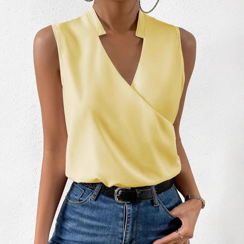 Nuovi top casual estivi da donna con scollo a V a tinta unita T-shirt gilet da donna