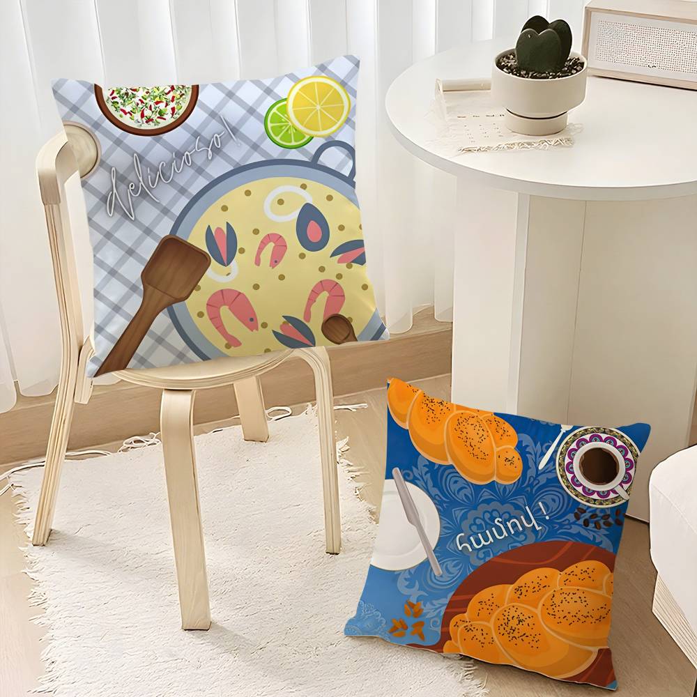 Food Paella Pizza Wall Art Pillow Case Sofa Decorative Home Double-sided Printing Short Plush Cushion Pillow Cover Holiday Gift