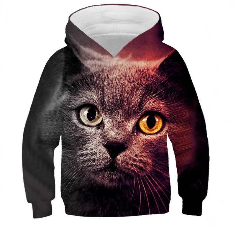 Autumn Cute Cat Pattern 3D Printed Hoodies Fashionable Casual Sports Long Sleeved Children's Boy Hooded Sweatshirts