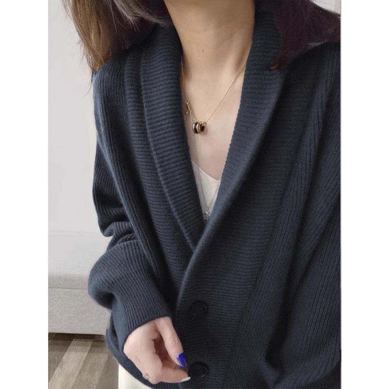 Women's Knitted Cardigan Autumn and Winter Fashion Lapel Loose Sweater Jacket Top