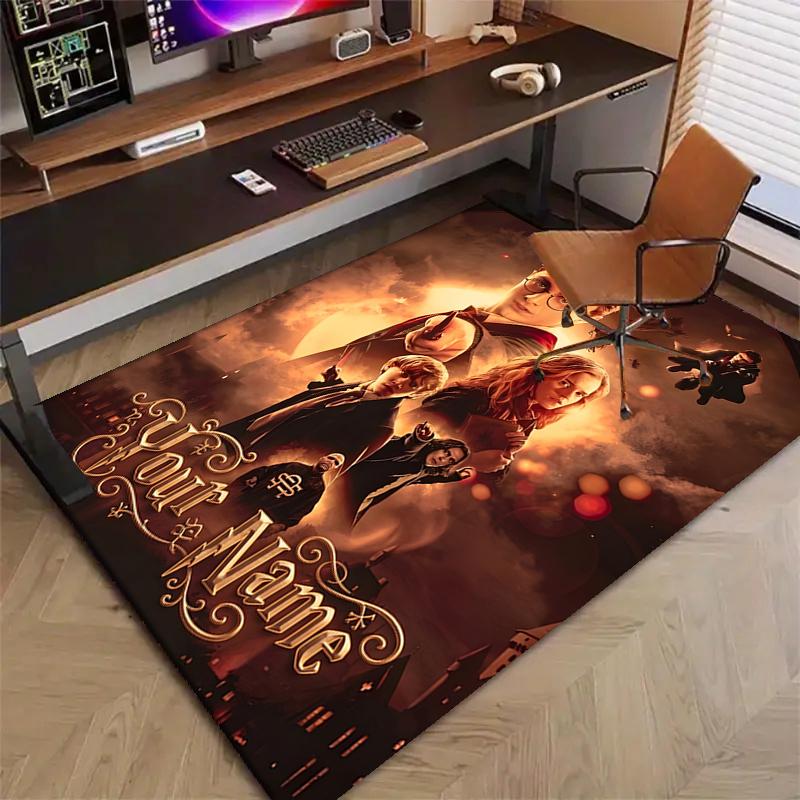 Hogwarts Design Area Rug Personalized Name- Non-Slip, Soft & Cozy Floor Mat for Living Room, Office - Indoor/Outdoor Carpet